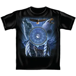 Wolf/Eagle Dreamcatcher Adult Tee Shirt (Adult XXL) Blue