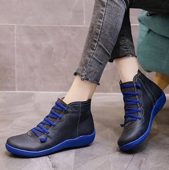 Women Ankle Leather Winter Boots Waterproof Vintage Design Keep Warm Non Slip