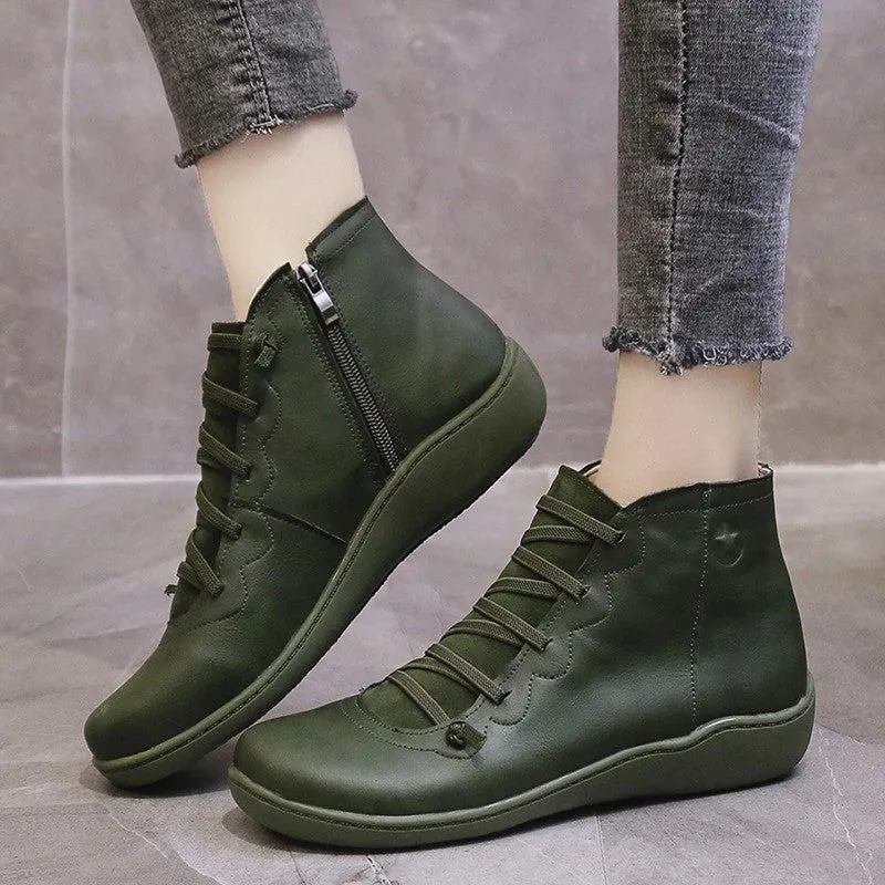 Women Ankle Leather Winter Boots Waterproof Vintage Design Keep Warm Non Slip