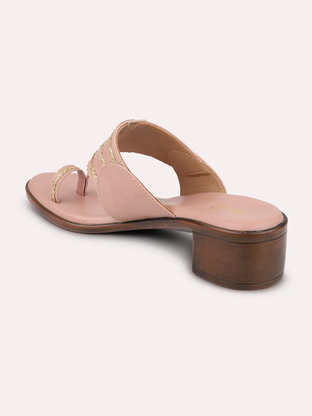 Women Peach Embelished Block Heels