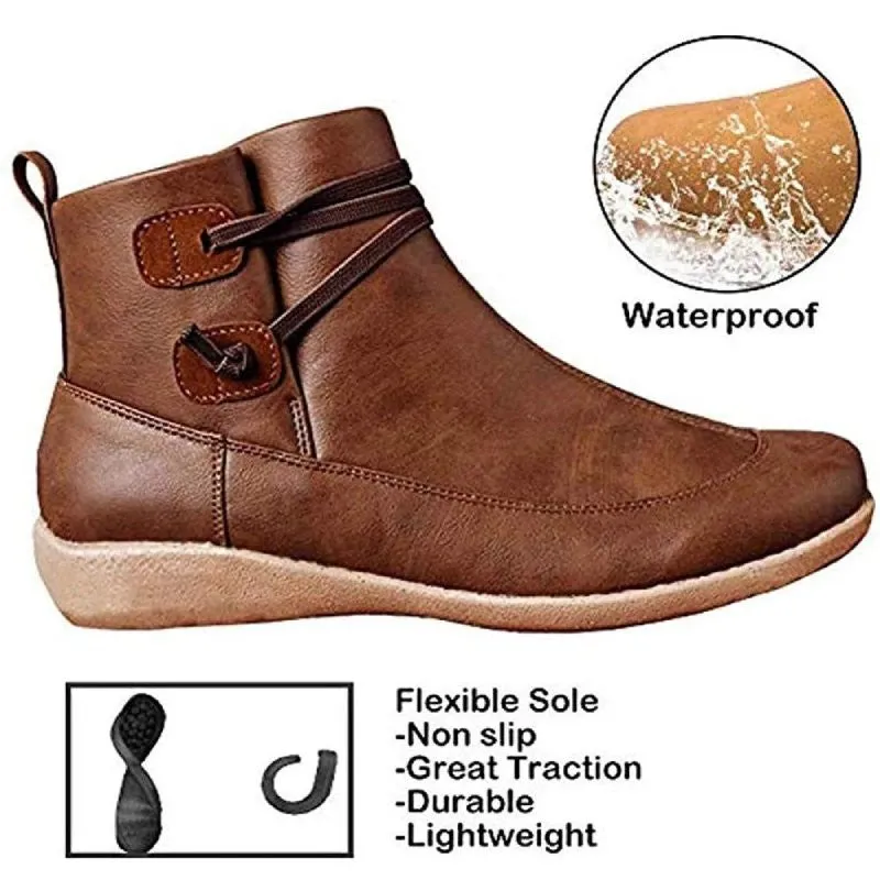 Women Snow Ankle Boots Leather Winter Shoes