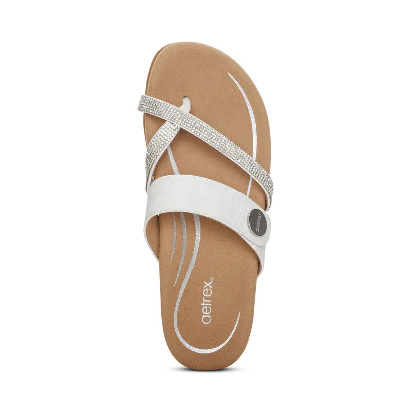 WOMEN'S AETREX IZZY ADJUSTABLE SLIDE SANDAL | SPARKLE WHITE