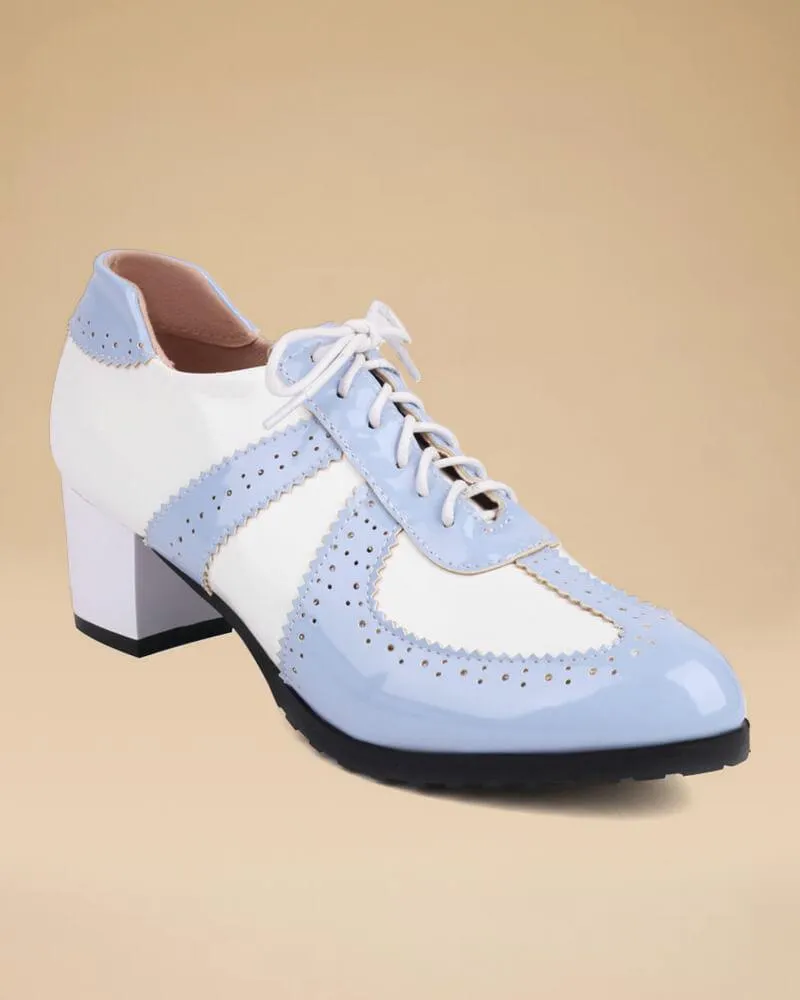 Women's Brogue Style Lace-up Color Block Block Heels