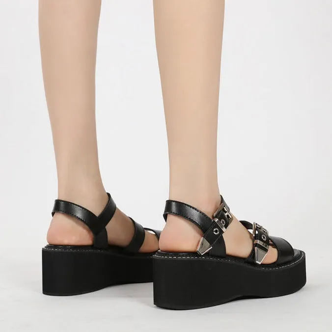 Womens Buckle Platform Sandals