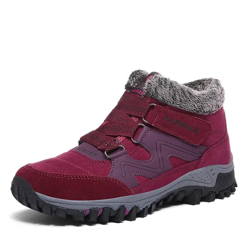 Women's fur lining anti-slip sneakers keep warm slip on walking shoes