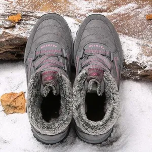 Women's fur lining anti-slip sneakers keep warm slip on walking shoes