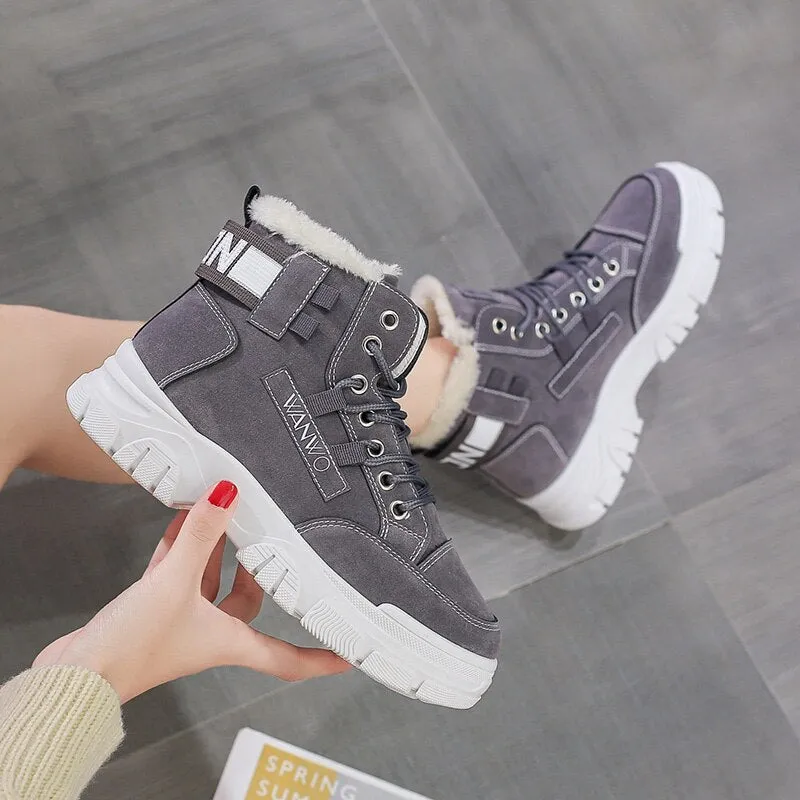 Women's Sneakers Fashion Casual Comfort Plus Velvet Warmth Black Thick-Soled Non-slip High-top Shoes Chaussure Femme