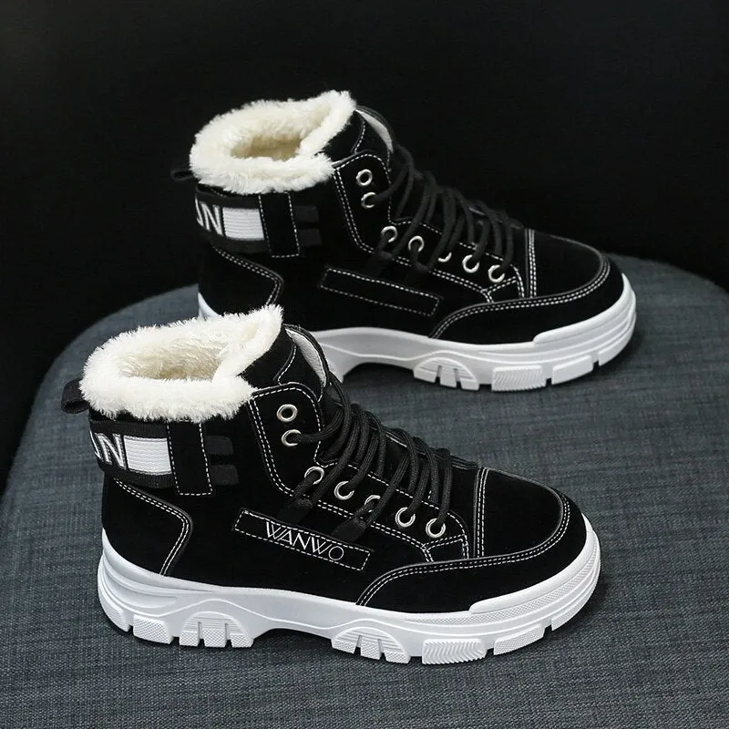 Women's Sneakers Fashion Casual Comfort Plus Velvet Warmth Black Thick-Soled Non-slip High-top Shoes Chaussure Femme