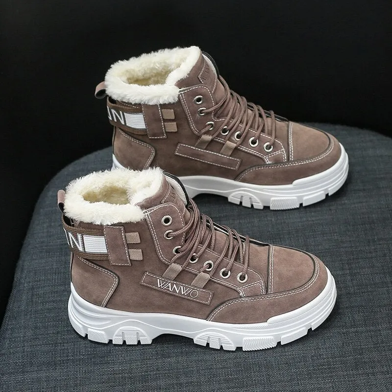 Women's Sneakers Fashion Casual Comfort Plus Velvet Warmth Black Thick-Soled Non-slip High-top Shoes Chaussure Femme