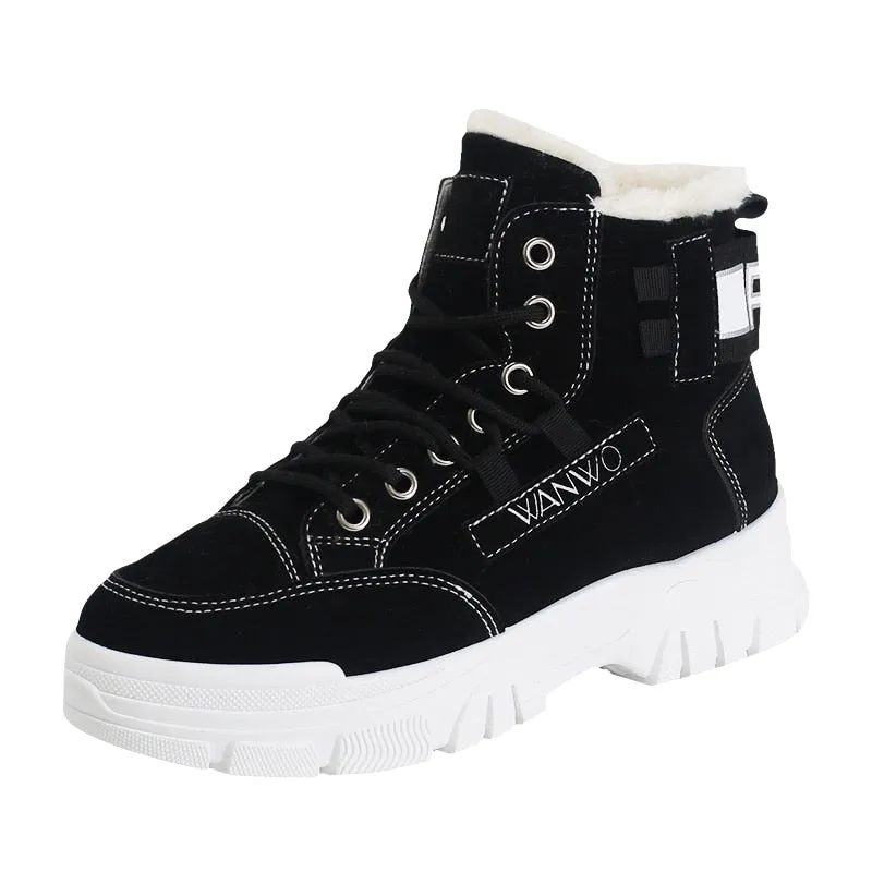 Women's Sneakers Fashion Casual Comfort Plus Velvet Warmth Black Thick-Soled Non-slip High-top Shoes Chaussure Femme