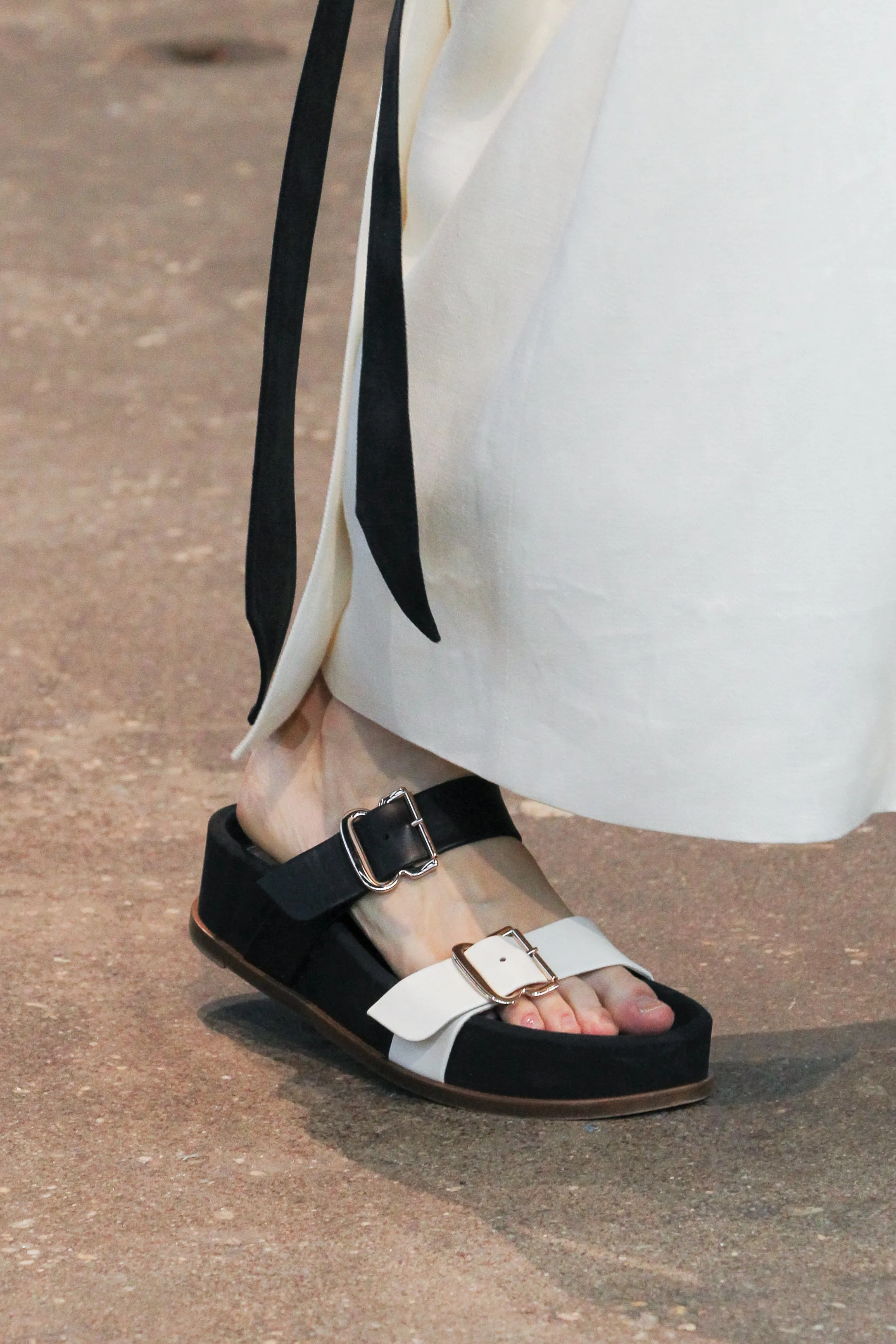 Wren Platform Sandal in Black & Ivory Nappa Leather