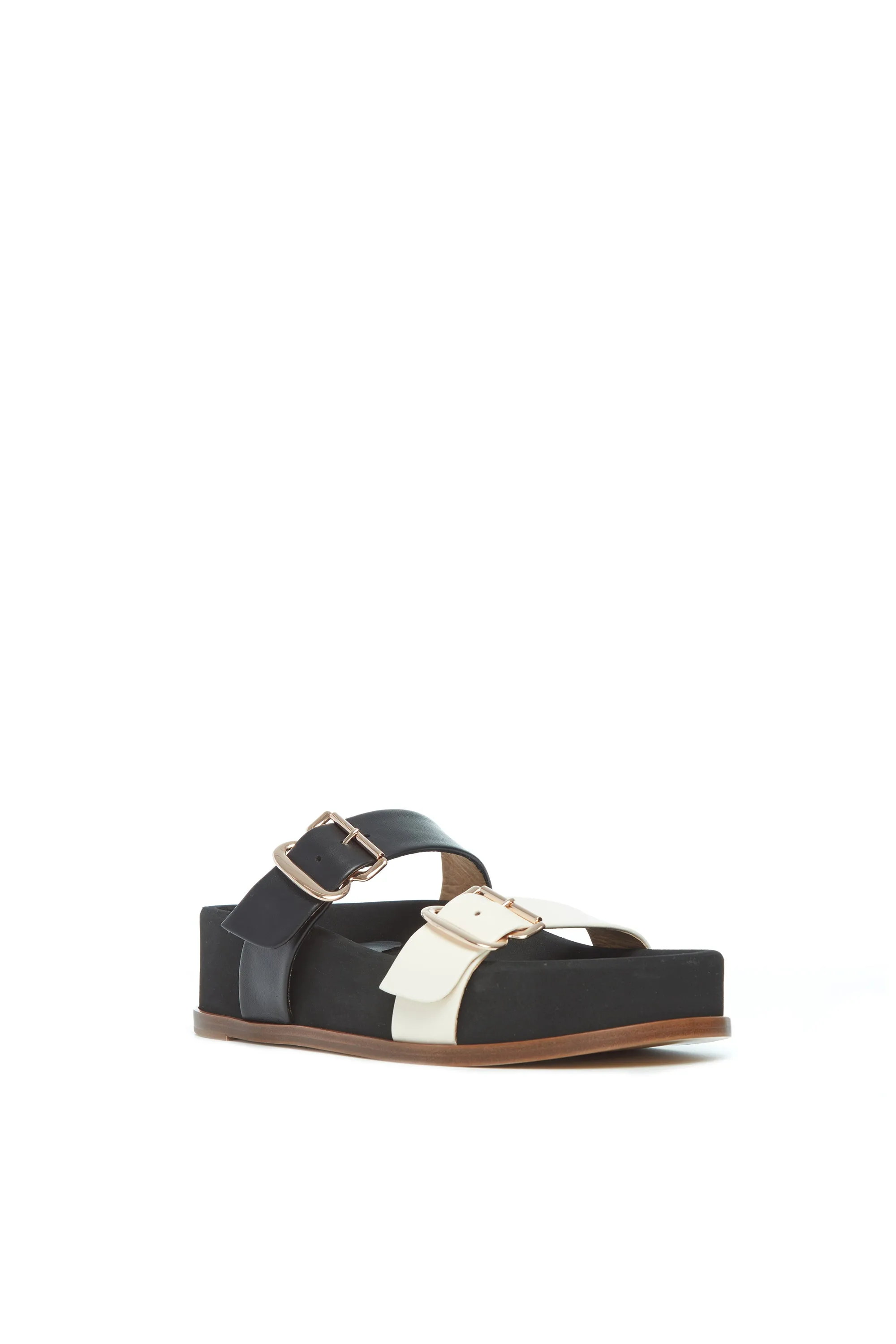 Wren Platform Sandal in Black & Ivory Nappa Leather