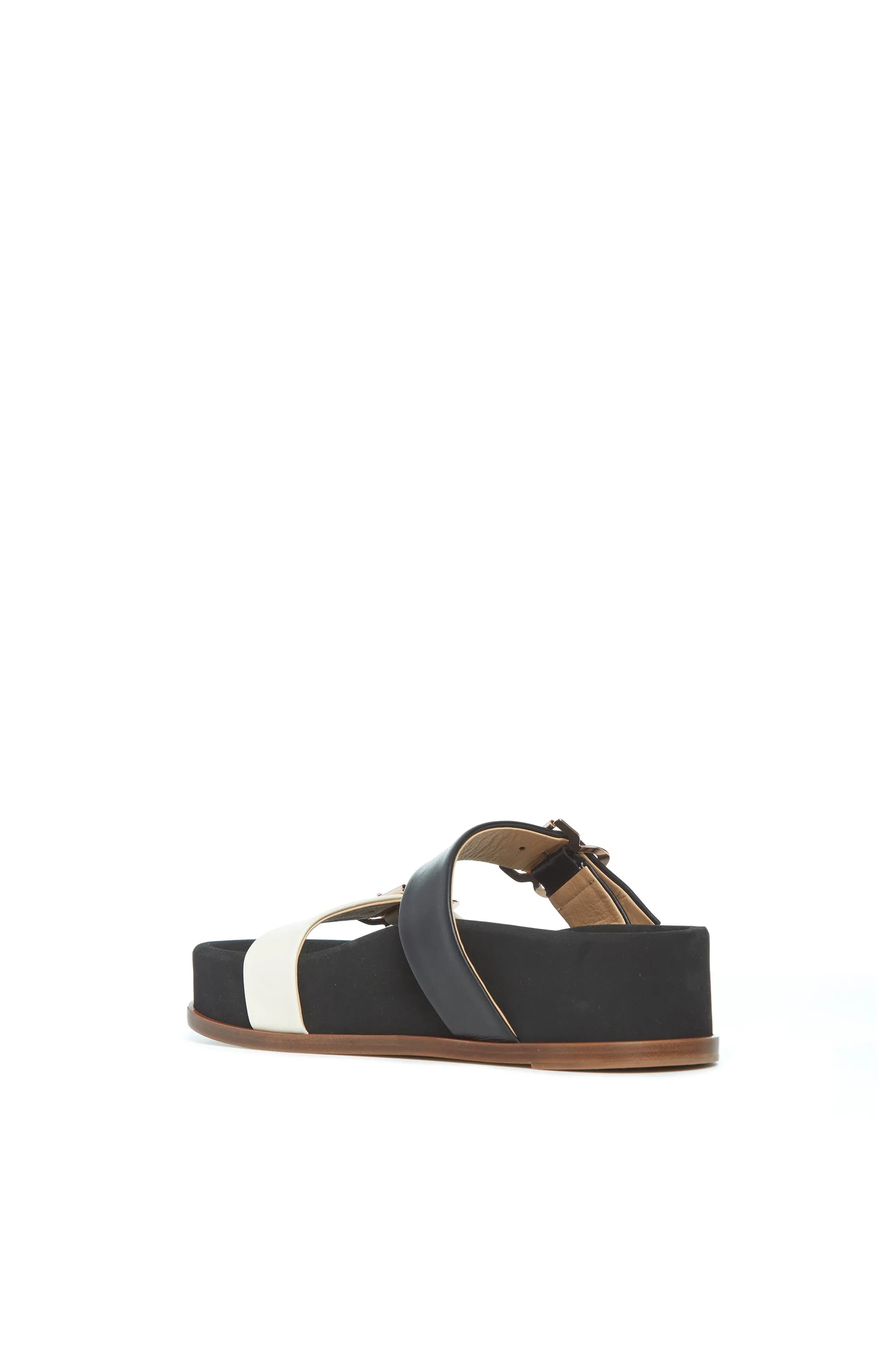 Wren Platform Sandal in Black & Ivory Nappa Leather