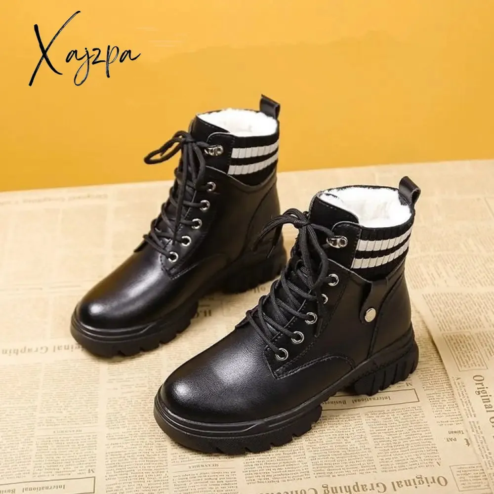 Xajzpa - Chunky Boots Women Ankle Boots Female Shoes Plush Warm Snow Booties Winter Fur Shoes Women Sneakers Botas De Mujer