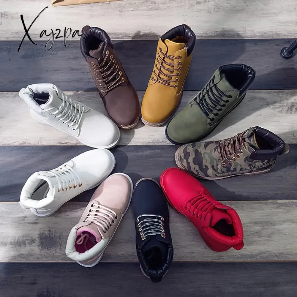 Xajzpa - Winter boots women shoes warm plush sneakers women snow boots women lace-up ankle boots casual shoes woman botas mujer