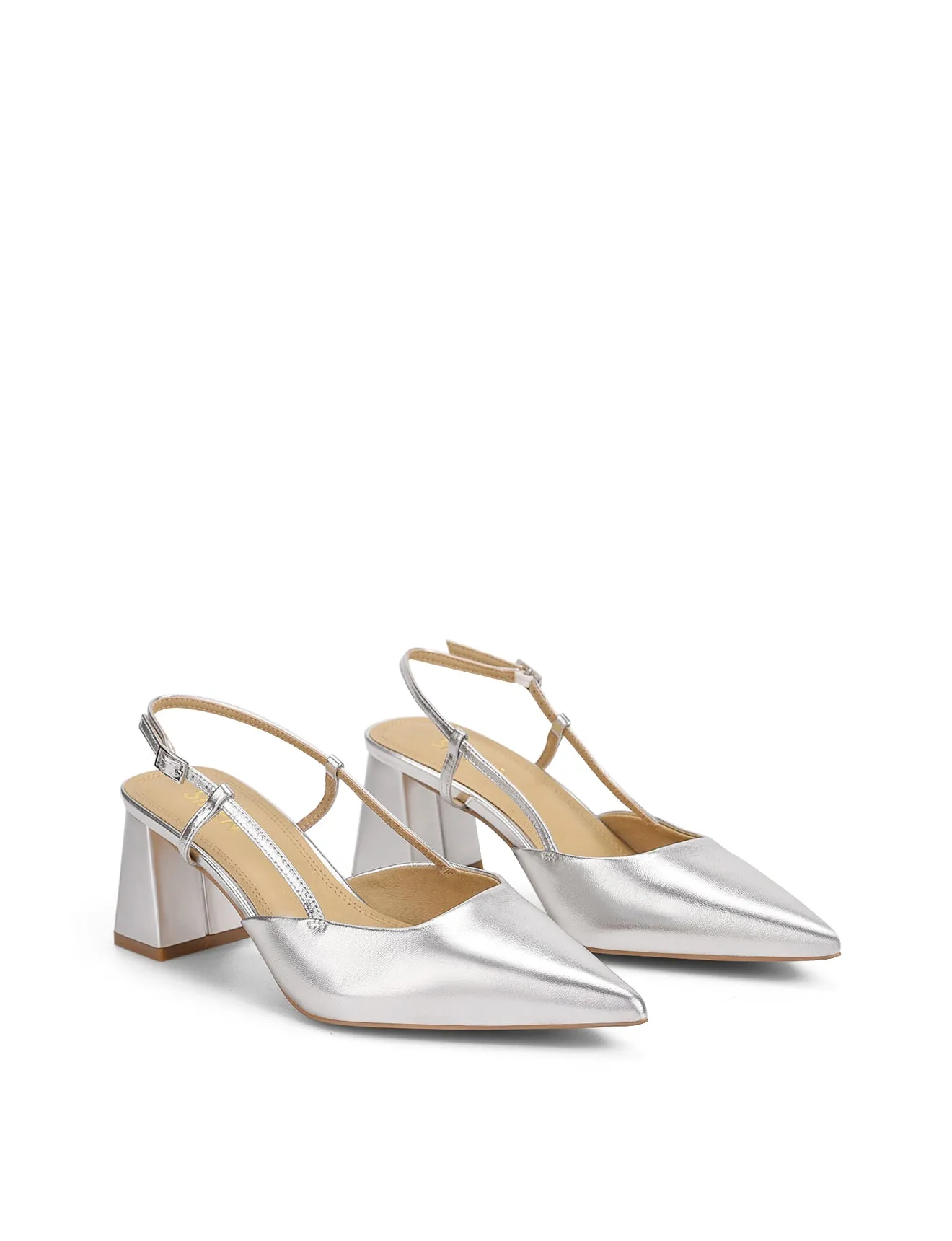 Yasmine Slingback Heels - Silver Metallic Leather