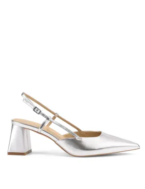 Yasmine Slingback Heels - Silver Metallic Leather