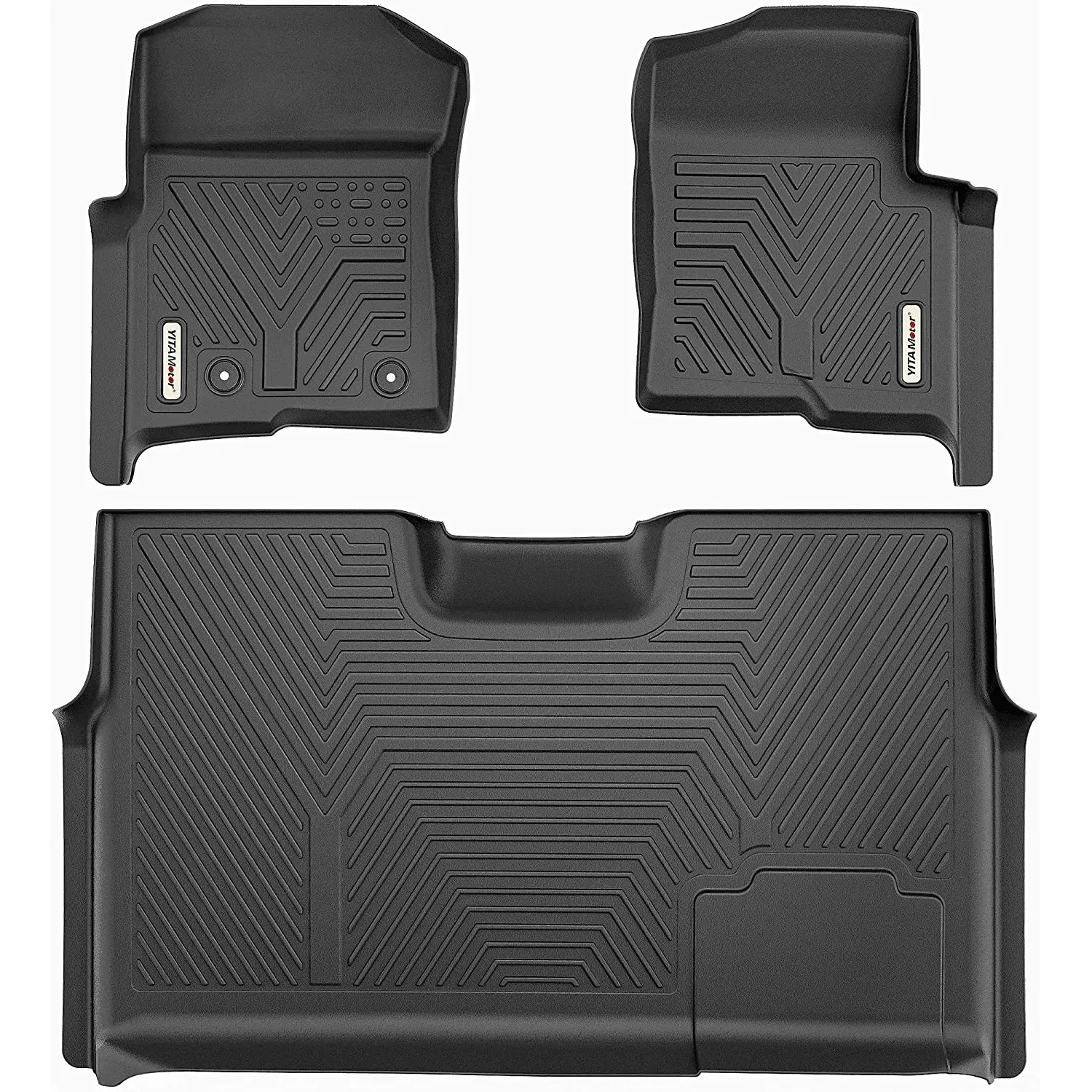 YITAMOTOR® 2010-2014 Ford F-150 SuperCrew/Crew Cab Floor Mats, Custom Fit 1st & 2nd Row, Black TPE All-Weather Guard