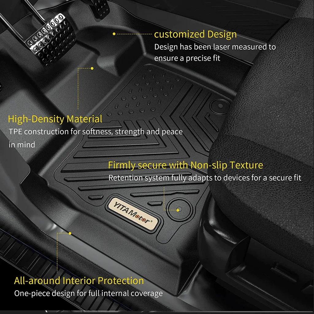 YITAMOTOR® 2015-2024 Ford F-150 Super Cab/Extended Cab Floor Mats with 1st Row Bench Seats & 2nd Row Floor Liner Set, All-Weather Protection