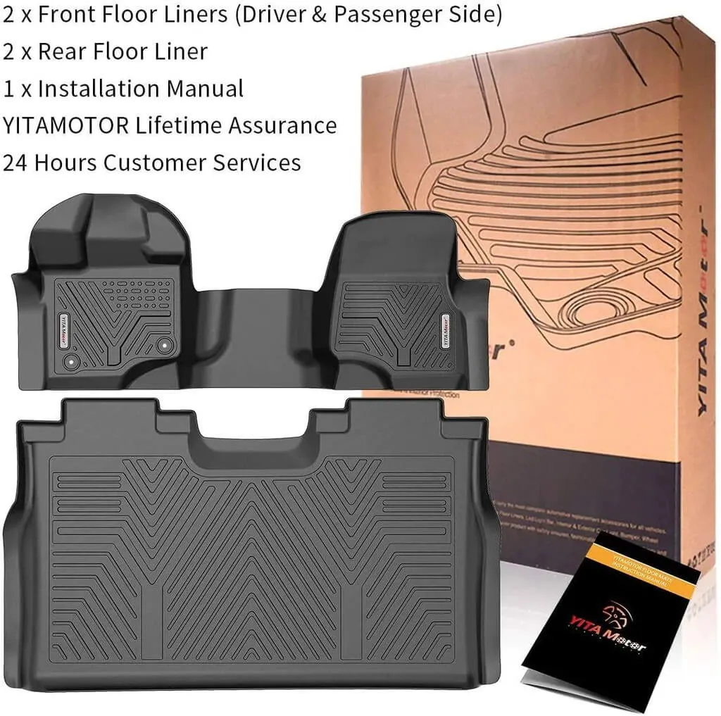 YITAMOTOR® 2015-2024 Ford F150 Super Crew Cab 1st & 2nd Row Floor Liners Floor Mats All Weather Protection