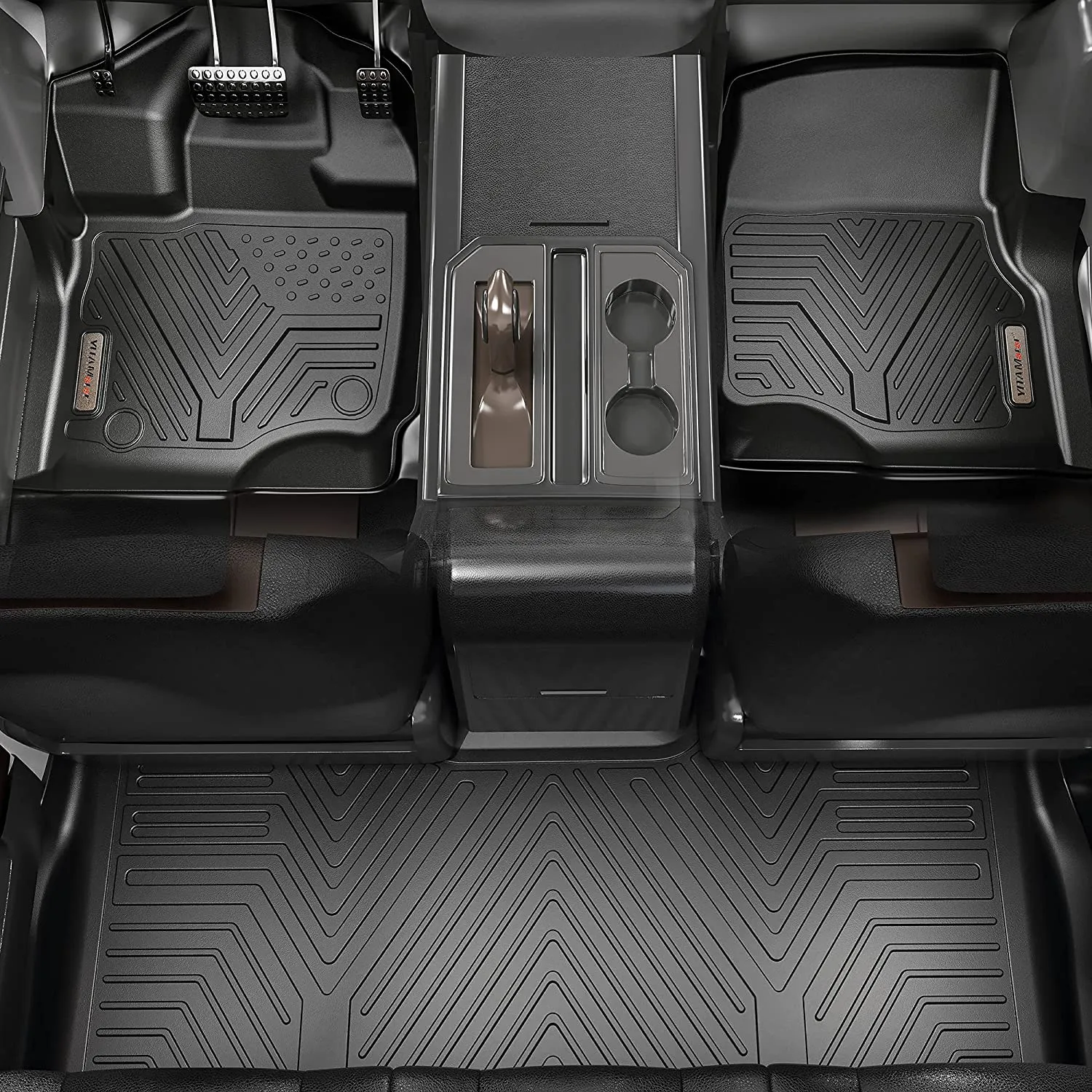 YITAMOTOR® 2016-2022 Honda Pilot 8 Passenger Model (No Elite Models), Front 1st & 2nd 3rd Seat Floor Liner Set