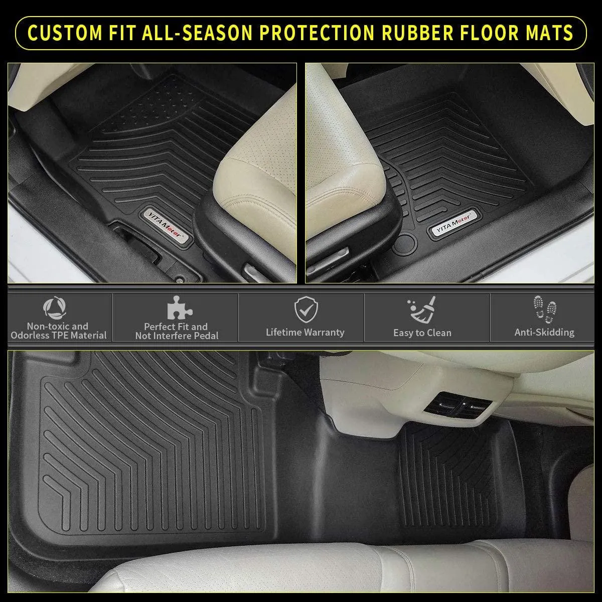 YITAMOTOR® 2018-2024 Jeep Wrangler JL 4-Door Floor Mats, 1st & 2nd Row All Weather Protection