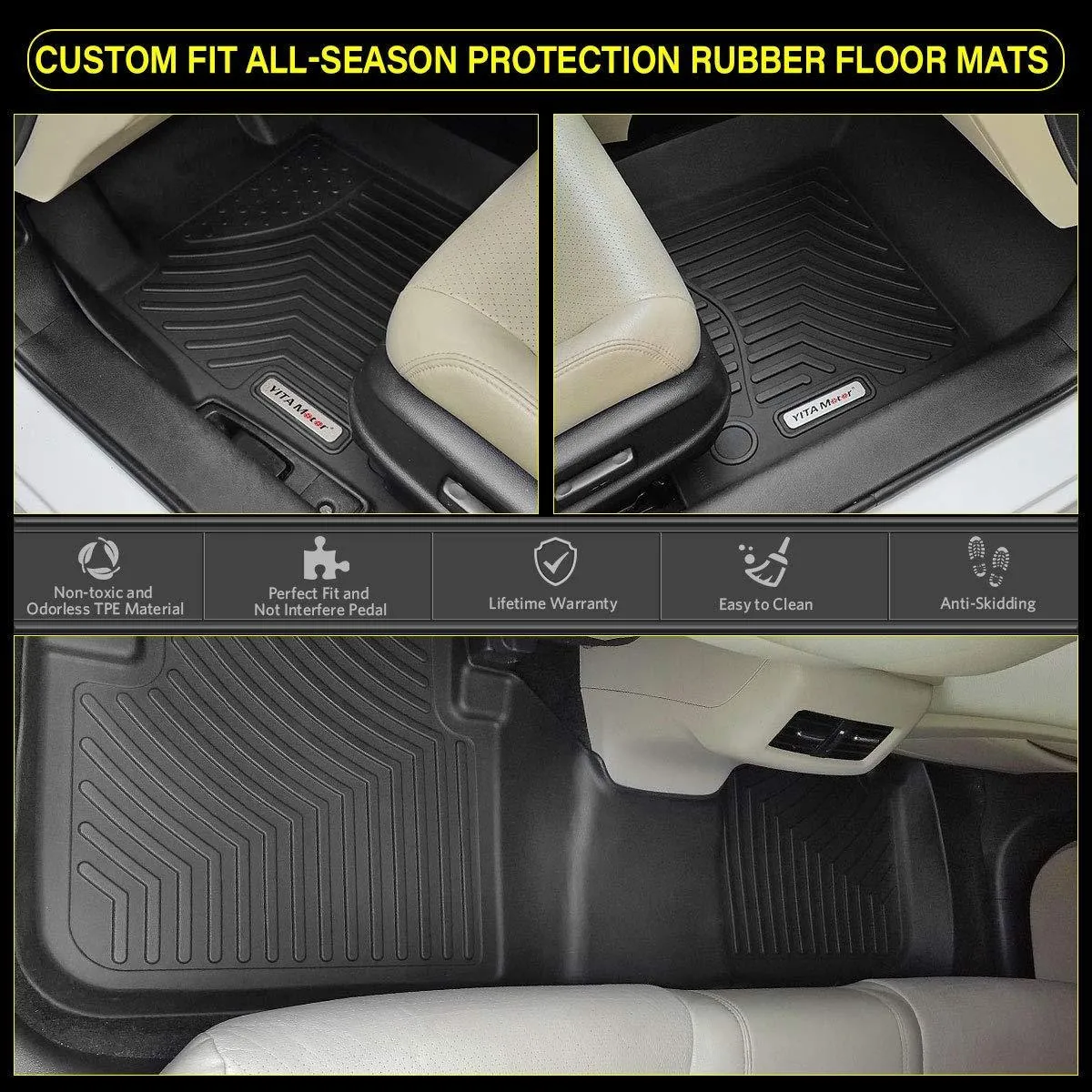 YITAMOTOR® Floor Mats For 2014-2019 Toyota Highlander, 1st & 2nd Row All Weather Protection Floor Liners