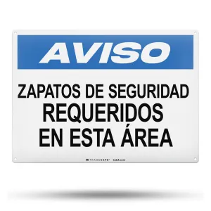 Zapatos de Seguridad Requeridos (Safety Shoes Required) Aluminum Sign